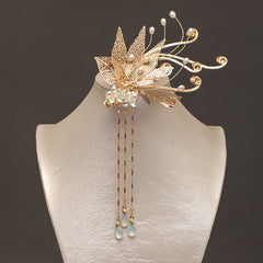 Pince à cheveux Foviel à motif de fleur et pompon dorés, style chinois traditionnel