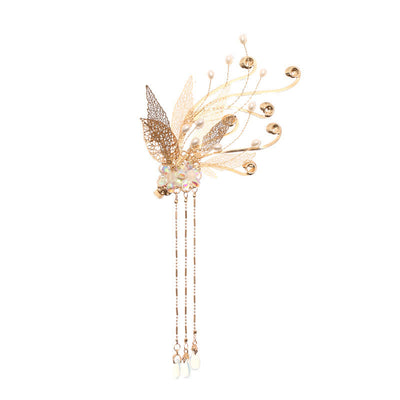 Pince à cheveux Foviel à motif de fleur et pompon dorés, style chinois traditionnel
