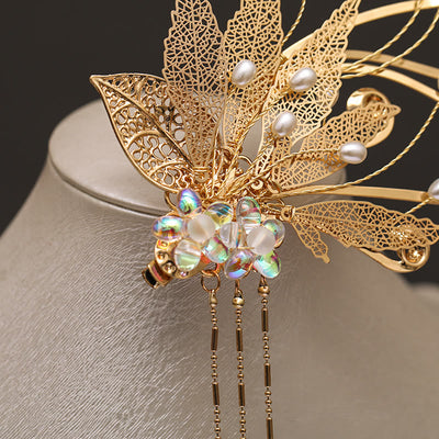 Pince à cheveux Foviel à motif de fleur et pompon dorés, style chinois traditionnel
