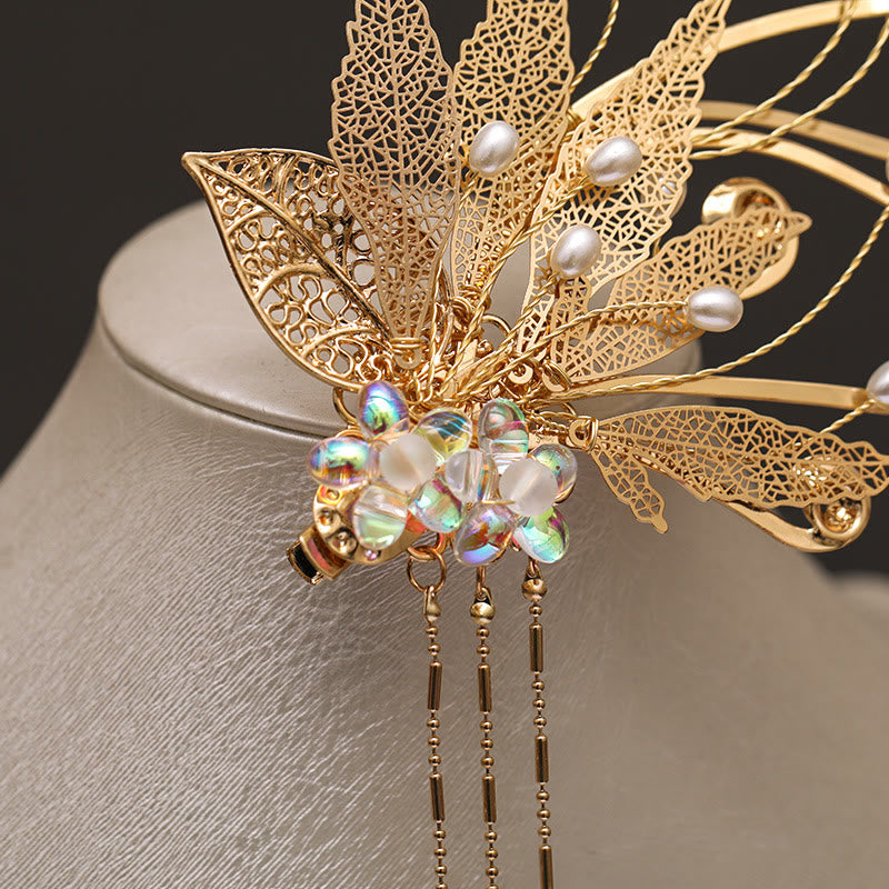 Pince à cheveux Foviel à motif de fleur et pompon dorés, style chinois traditionnel