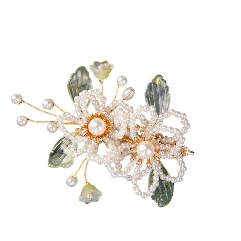 Pince à cheveux Foviel style rétro avec fleur, feuille et pompon
