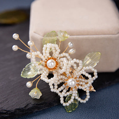 Pince à cheveux Foviel style rétro avec fleur, feuille et pompon