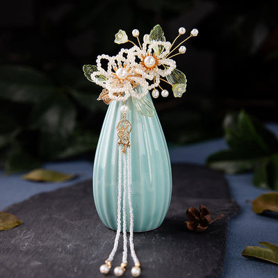 Pince à cheveux Foviel style rétro avec fleur, feuille et pompon