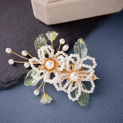 Pince à cheveux Foviel style rétro avec fleur, feuille et pompon