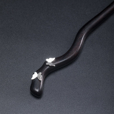 Foviel 925 Sterling Silver Classical Chinese Style Ebony Butterfly Relax Hairpin
