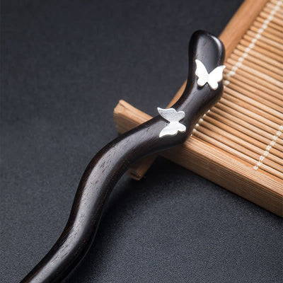 Foviel 925 Sterling Silver Classical Chinese Style Ebony Butterfly Relax Hairpin