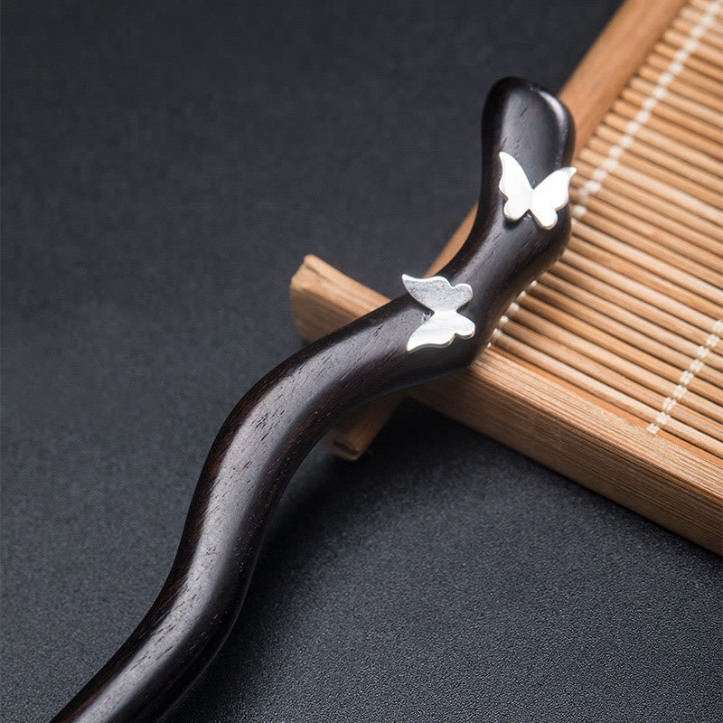 Foviel 925 Sterling Silver Classical Chinese Style Ebony Butterfly Relax Hairpin