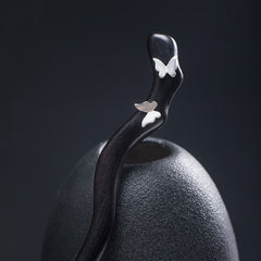 Foviel 925 Sterling Silver Classical Chinese Style Ebony Butterfly Relax Hairpin