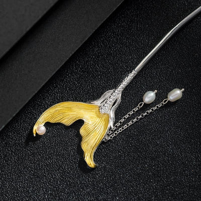 Épingle à cheveux Foviel en argent sterling 925, style chinois classique, avec perle et pampille en forme de queue de poisson, modèle calme
