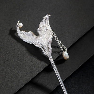 Épingle à cheveux Foviel en argent sterling 925, style chinois classique, avec perle et pampille en forme de queue de poisson, modèle calme