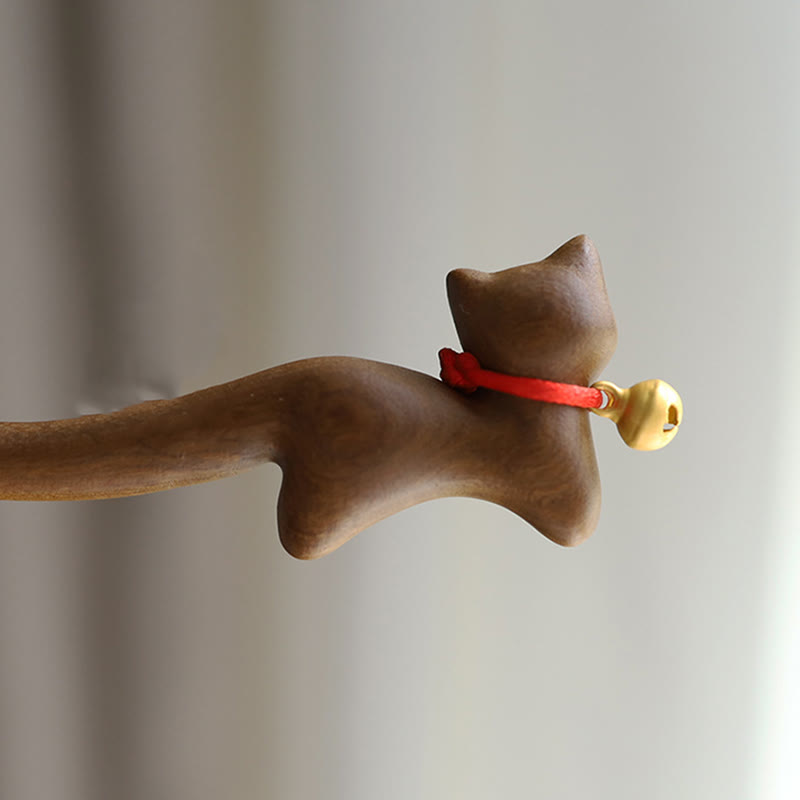 Épingle à cheveux en bois de santal en forme de chat, style chinois classique Foviel