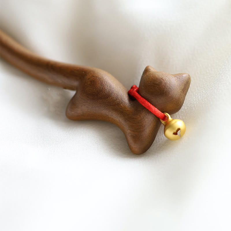 Épingle à cheveux en bois de santal en forme de chat, style chinois classique Foviel