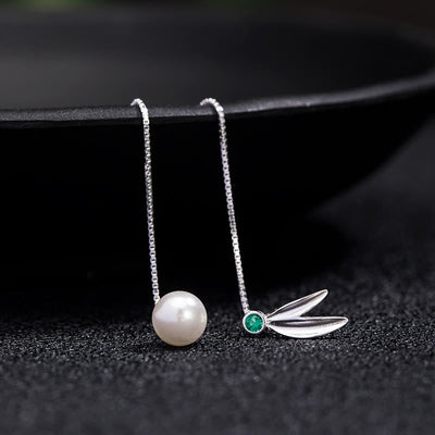 Boucles d'oreilles pendantes Foviel en argent sterling 925, perles de zircon et feuilles de bambou protectrices