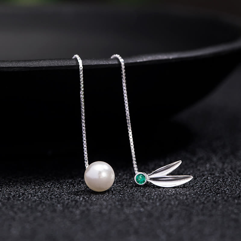 Boucles d'oreilles pendantes Foviel en argent sterling 925, perles de zircon et feuilles de bambou protectrices