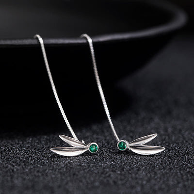 Boucles d'oreilles pendantes Foviel en argent sterling 925, perles de zircon et feuilles de bambou protectrices