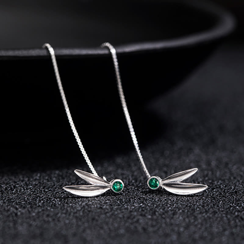 Boucles d'oreilles pendantes Foviel en argent sterling 925, perles de zircon et feuilles de bambou protectrices