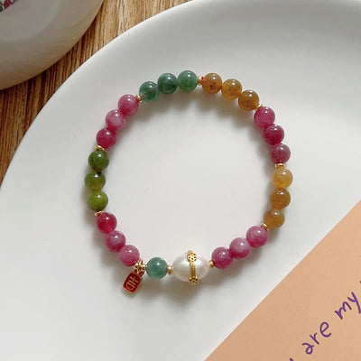 Bracelet porte-bonheur Foviel chat chanceux en tourmaline colorée