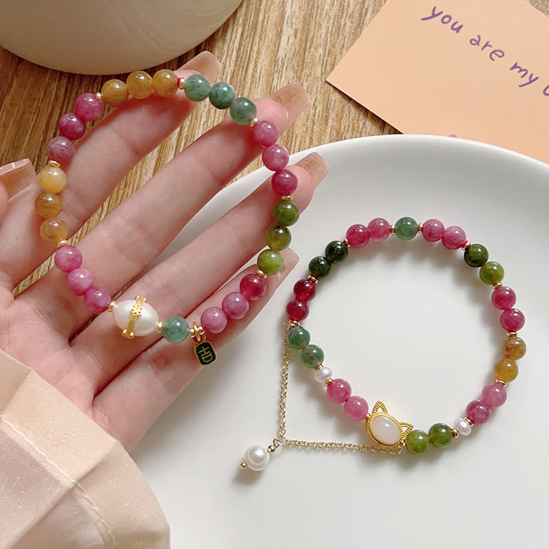 Bracelet porte-bonheur Foviel chat chanceux en tourmaline colorée