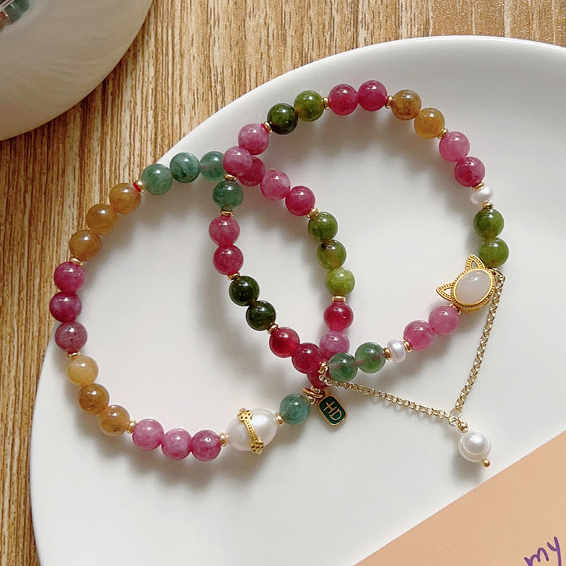 Bracelet porte-bonheur Foviel chat chanceux en tourmaline colorée