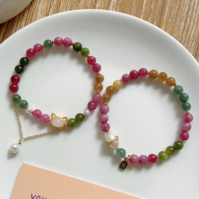 Bracelet porte-bonheur Foviel chat chanceux en tourmaline colorée