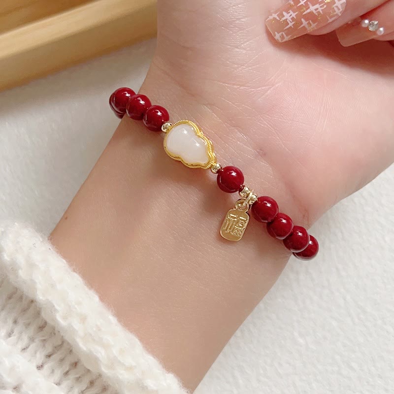 Foviel Cinnabar Gourd Fu Character Charm Blessing Bracelet