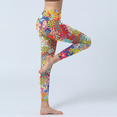 Buddha Stones Colorful Flowers Leaves Print Gym Fitness Leggings Women's Yoga Pants - image 4