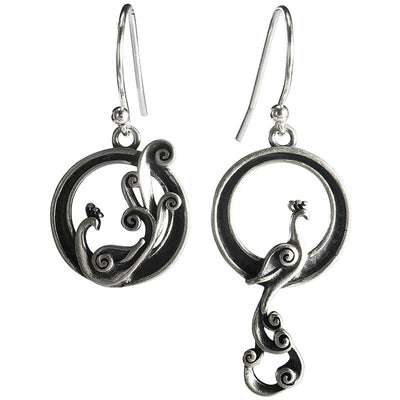 Foviel 925 Sterling Silber Runde Asymmetrie Peacock Fortune Ohrringe