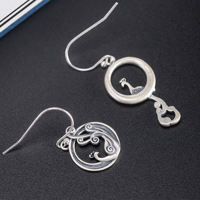 Foviel 925 Sterling Silver Round Asymmetry Peacock Fortune Earrings