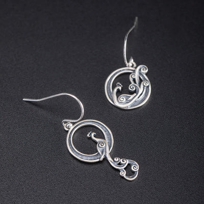 Foviel 925 Sterling Silber Runde Asymmetrie Peacock Fortune Ohrringe