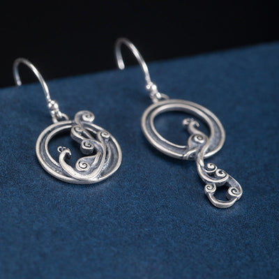 Foviel 925 Sterling Silber Runde Asymmetrie Peacock Fortune Ohrringe