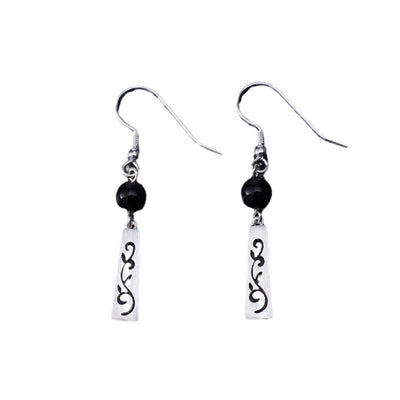 Foviel 925 Sterling Silber Schwarz Onyx Hohlvinz Schutz Drop Ohrringe
