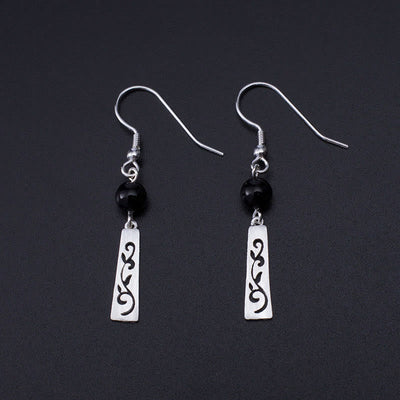 Foviel 925 Sterling Silber Schwarz Onyx Hohlvinz Schutz Drop Ohrringe