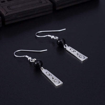 Foviel 925 Sterling Silber Schwarz Onyx Hohlvinz Schutz Drop Ohrringe
