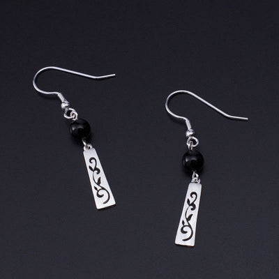 Foviel 925 Sterling Silber Schwarz Onyx Hohlvinz Schutz Drop Ohrringe
