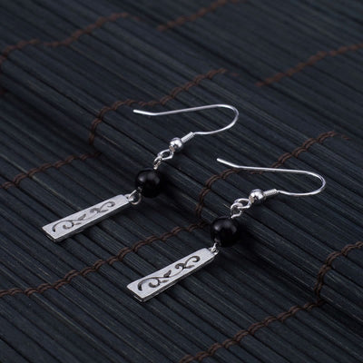 Foviel 925 Sterling Silber Schwarz Onyx Hohlvinz Schutz Drop Ohrringe