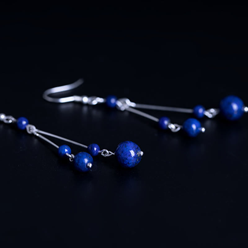 Buddha Stones 925 Sterling Silver Lazurite Beads Serenity Drop Earrings - image 7