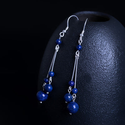 Buddha Stones 925 Sterling Silver Lazurite Beads Serenity Drop Earrings - image 5