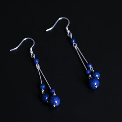 Buddha Stones 925 Sterling Silver Lazurite Beads Serenity Drop Earrings - image 4