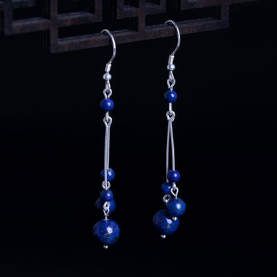 Buddha Stones 925 Sterling Silver Lazurite Beads Serenity Drop Earrings - 925 Sterling Silver - image 0