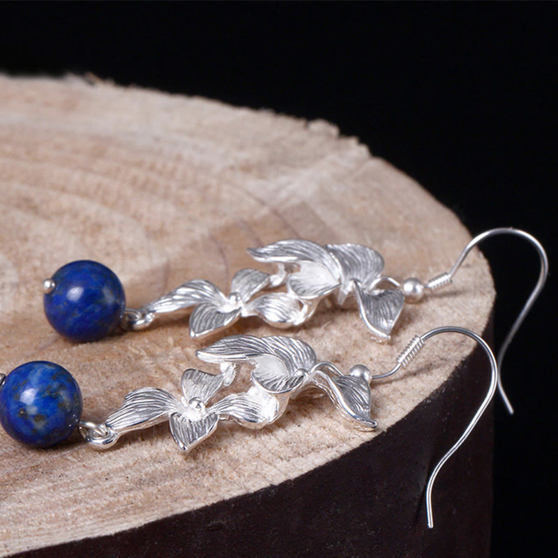 Buddha Stones 925 Sterling Silver Lazurite Ethnic Style Flower Positive Drop Earrings - image 6