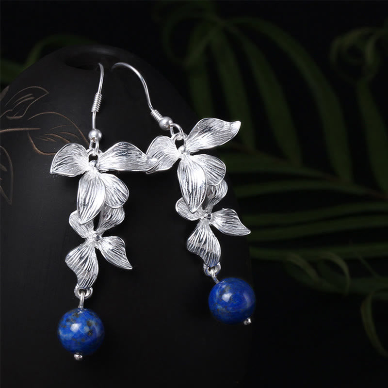 Buddha Stones 925 Sterling Silver Lazurite Ethnic Style Flower Positive Drop Earrings - 925 Sterling Silver - image 0