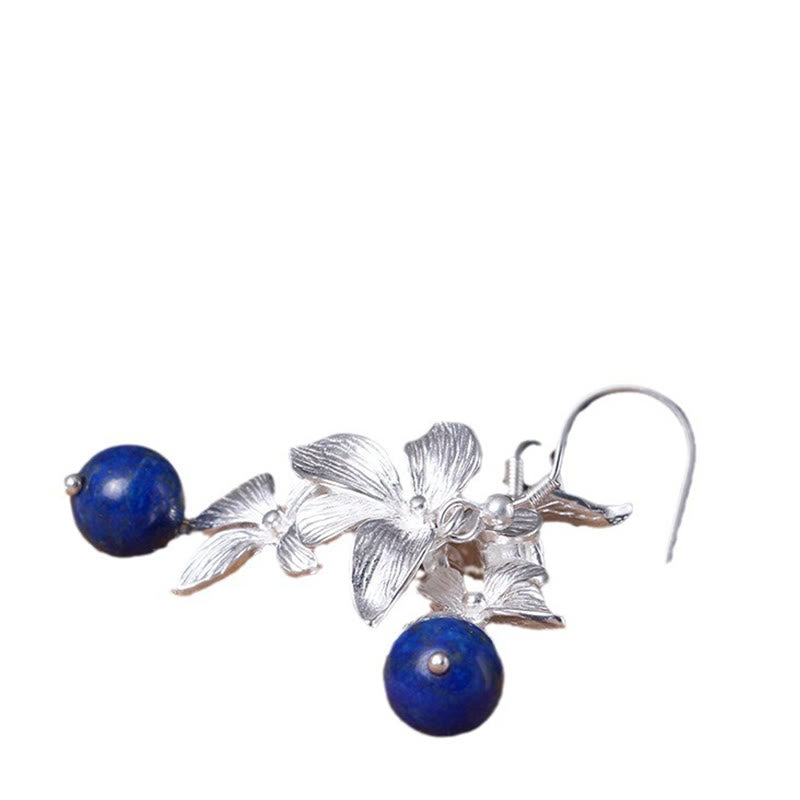 Buddha Stones 925 Sterling Silver Lazurite Ethnic Style Flower Positive Drop Earrings - image 7