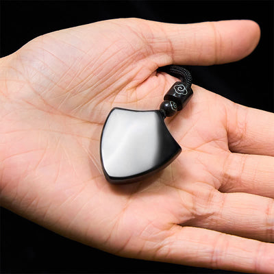 Foviel Black Obsidian Shield Pattern Yin Yang Symbol Strength Necklace Pendant