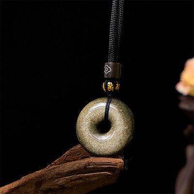 Foviel Natural Gold Sheen Obsidian Peace Buckle Strengthen Necklace Pendant