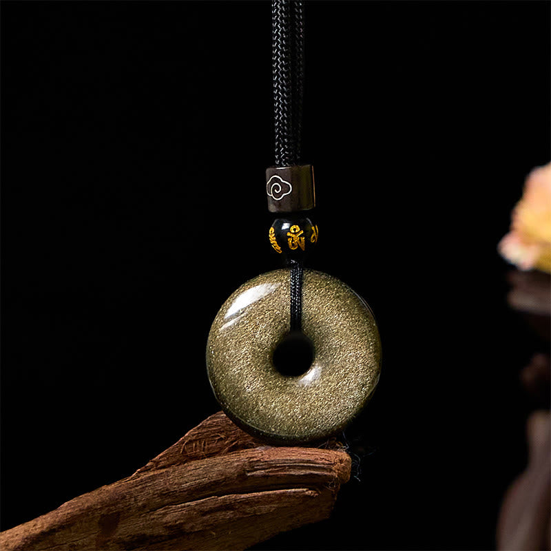 Foviel Natural Gold Sheen Obsidian Peace Buckle Strengthen Necklace Pendant