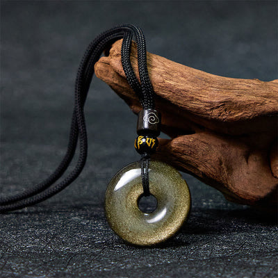 Foviel Natural Gold Sheen Obsidian Peace Buckle Strengthen Necklace Pendant