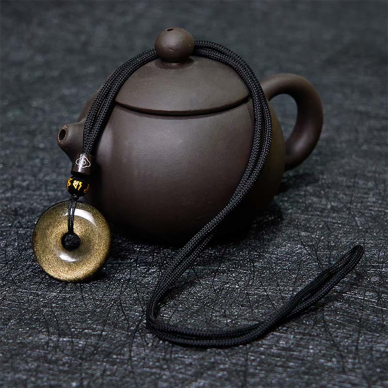 Foviel Natural Gold Sheen Obsidian Peace Buckle Strengthen Necklace Pendant