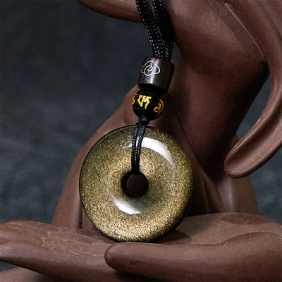 Foviel Natural Gold Sheen Obsidian Peace Buckle Strengthen Necklace Pendant