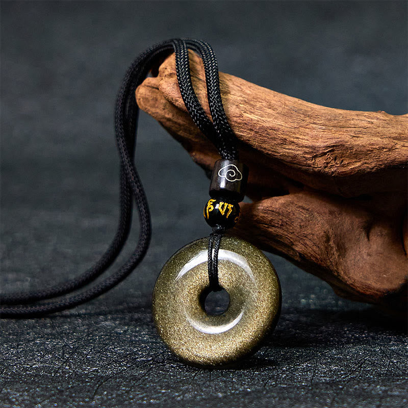 Foviel Natural Gold Sheen Obsidian Peace Buckle Strengthen Necklace Pendant