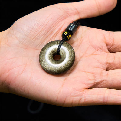 Foviel Natural Gold Sheen Obsidian Peace Buckle Strengthen Necklace Pendant